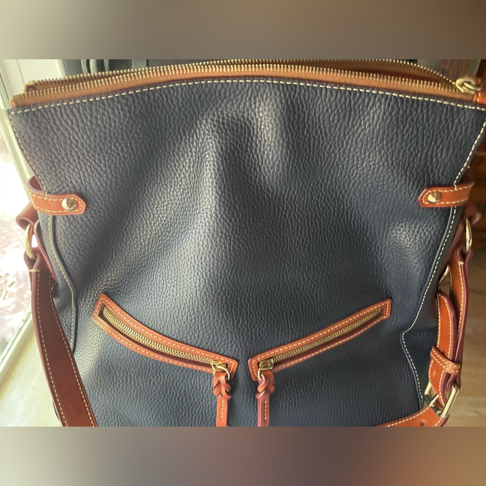 Dooney & Bourke Large dark blue & tan leather bag